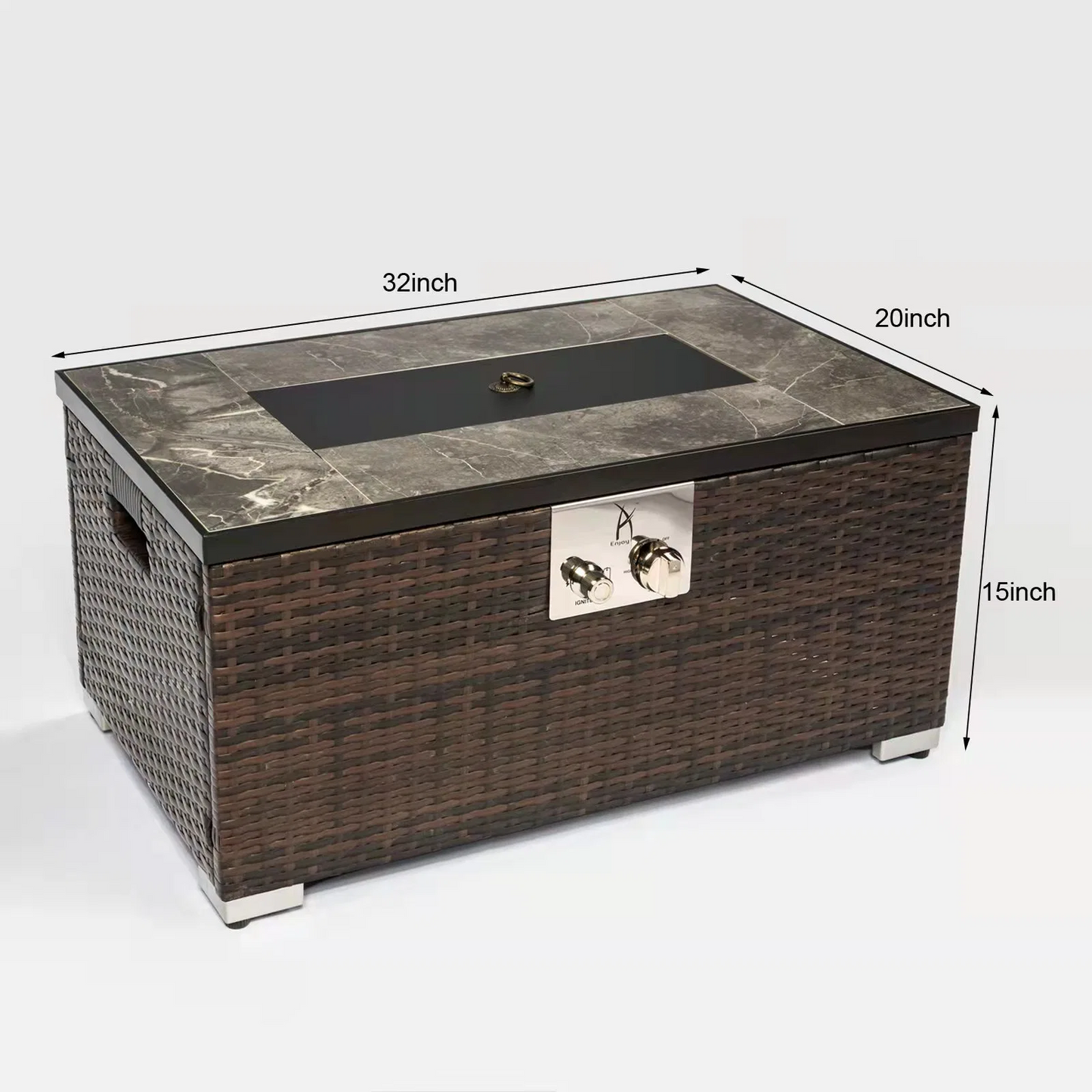 Elegant Rectangular Rattan Fire Pit Table