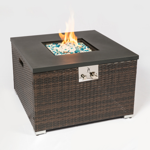 Gas Fire Pit Dark Brown Wicker Fire Pit Table