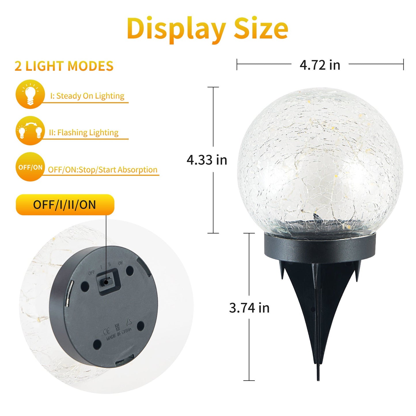 2 Piece Solar Glass Ball With Cracked Appearance