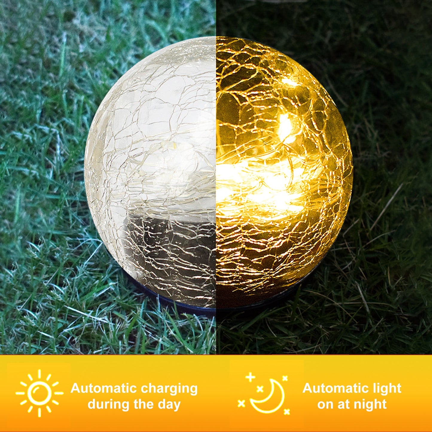 2 Piece Solar Glass Ball With Cracked Appearance