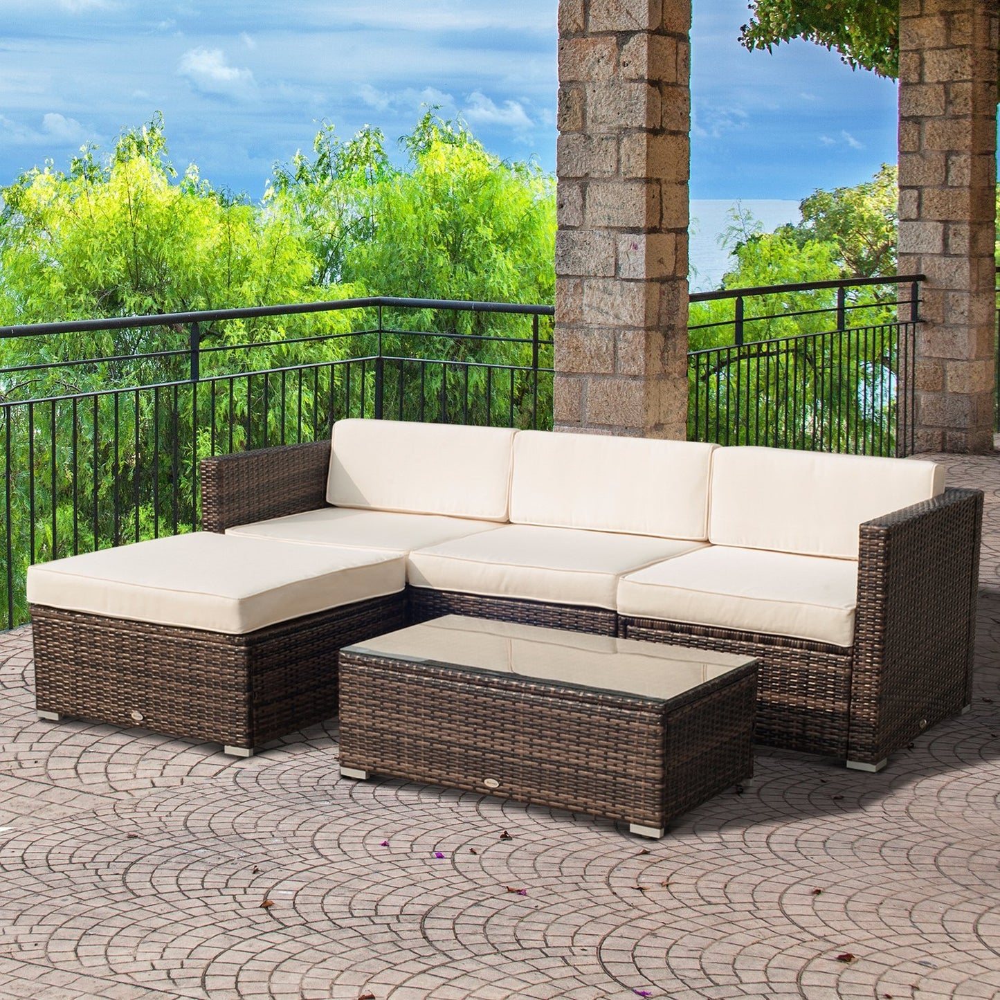 5 Piece Rattan Wicker Sofa Set w/ Aluminum Frame