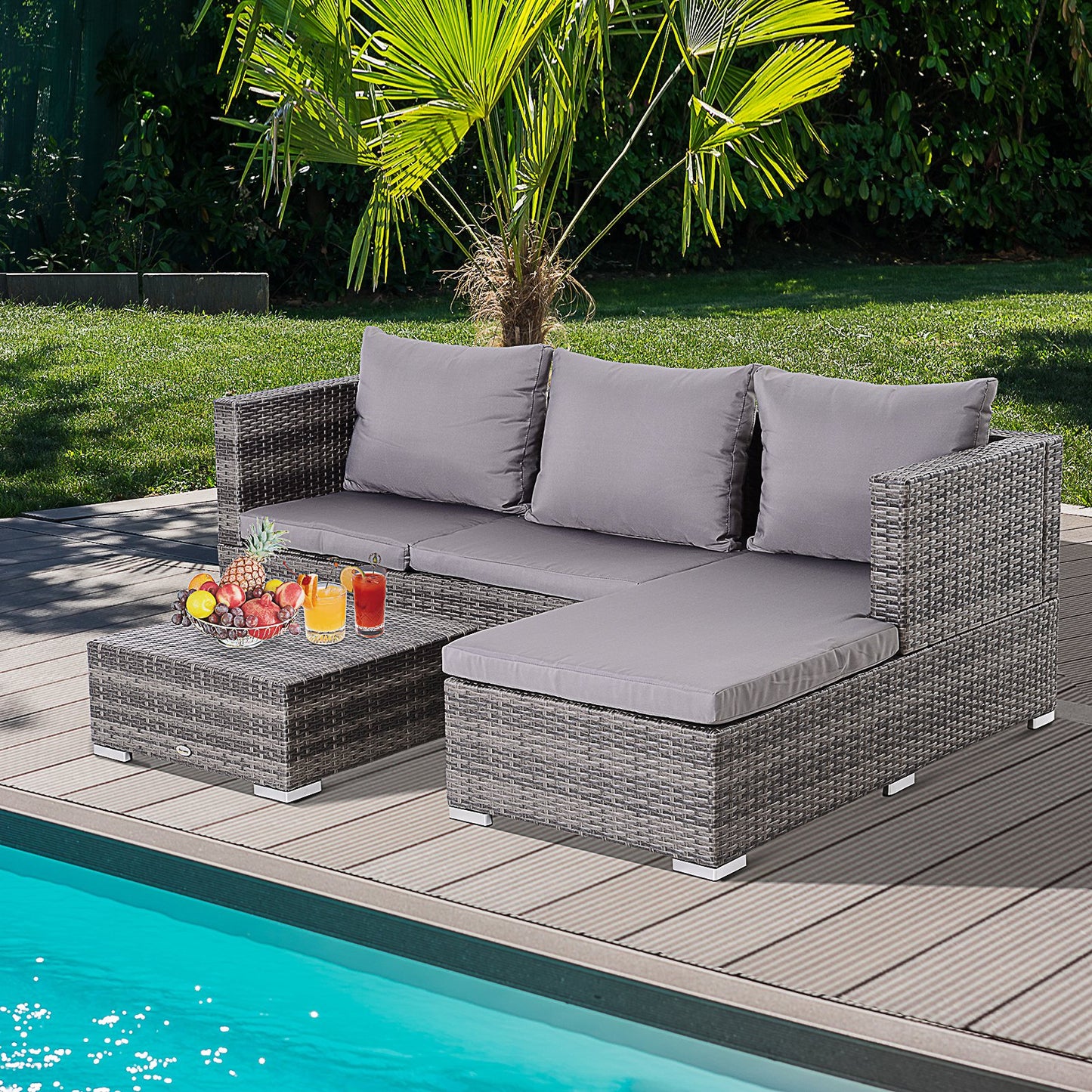 3 Piece Grey Wicker Sofa Set