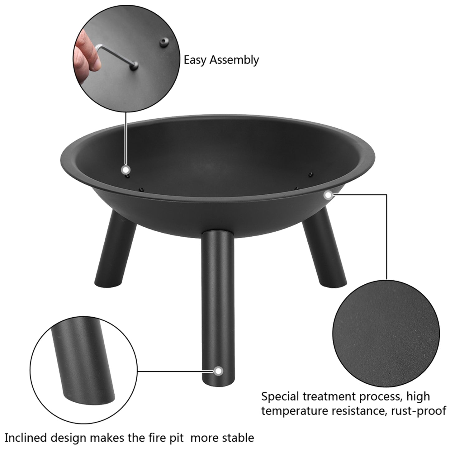 22" Iron Fire Pit Bowl for Home Garden